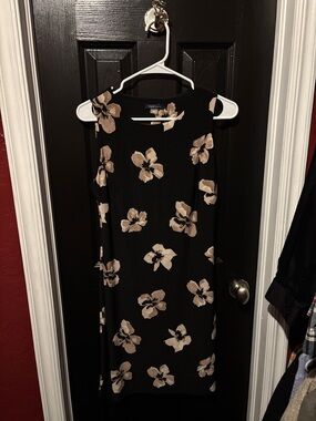 Tommy Hilfiger Black Midi Dress with Beige Floral Print
